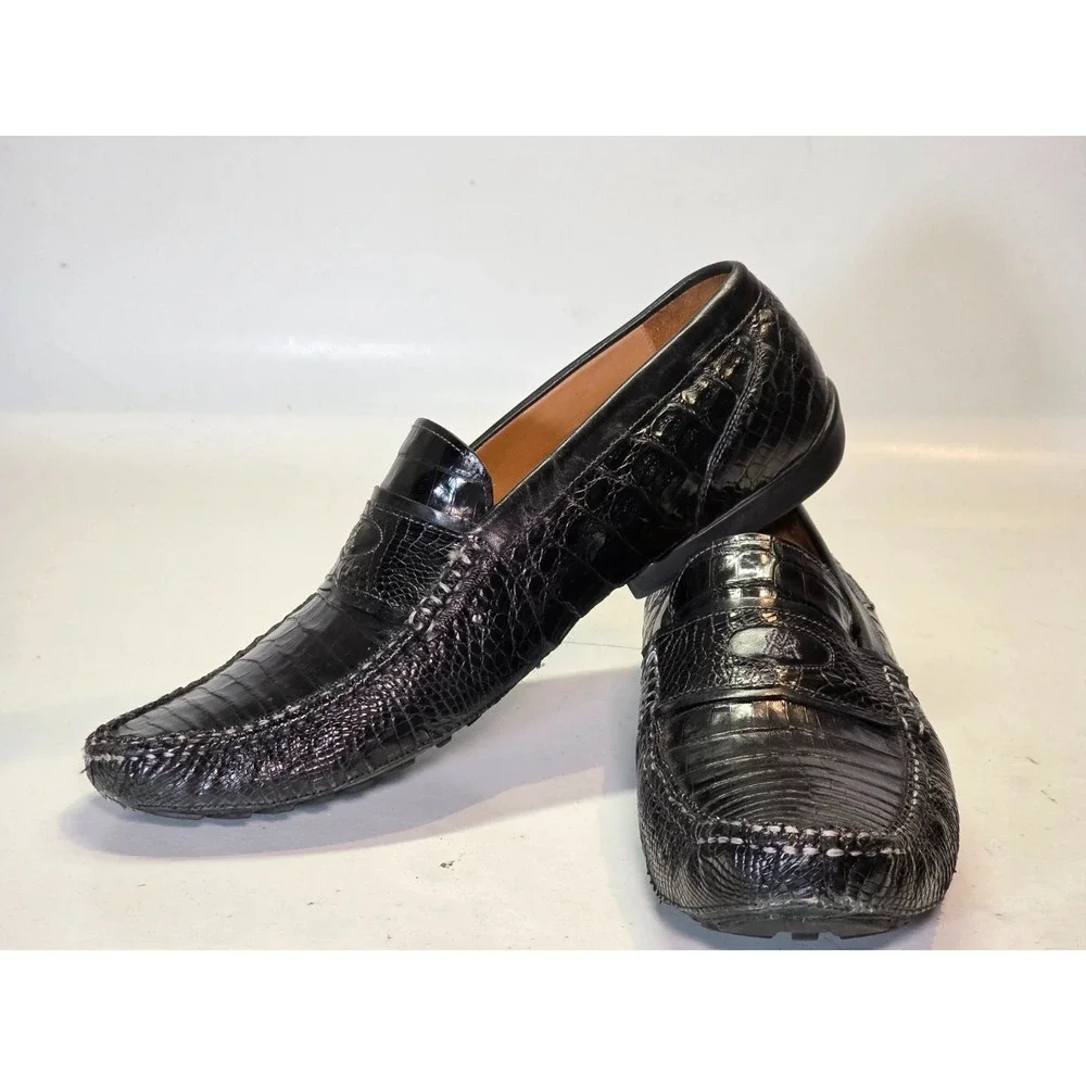 Mezlan Encina Men's Loafers Size 10.5‎ Black Genuine Crocodile Leather Shoes Vtg